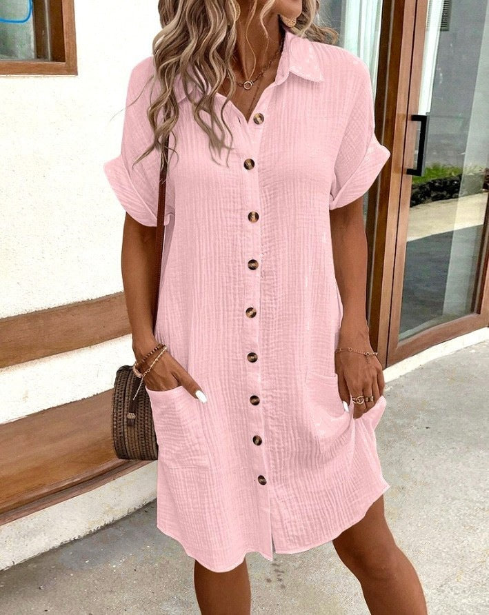 Chic Greta  Cotton Linen Shirt Dress