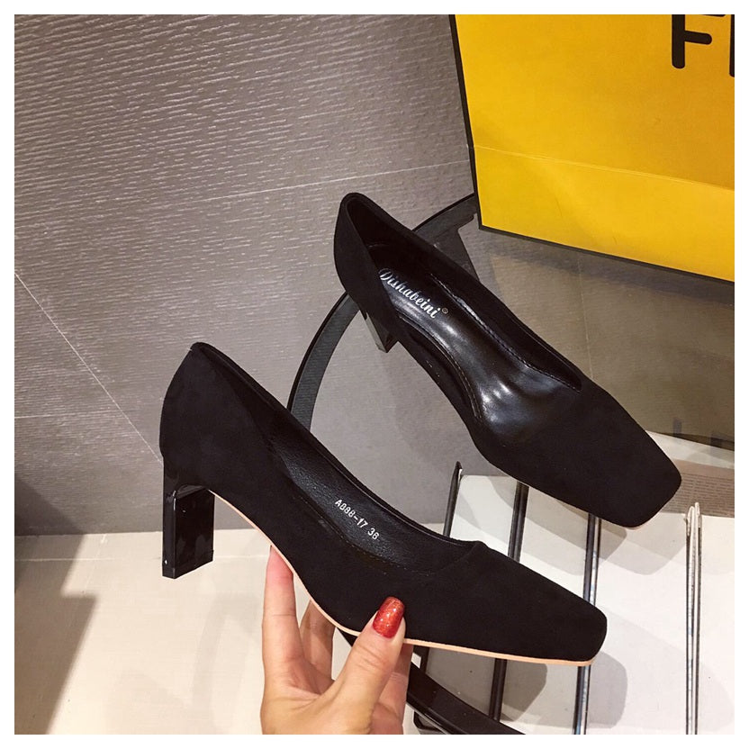 Chic Suede Square Toe Heels by Greta 