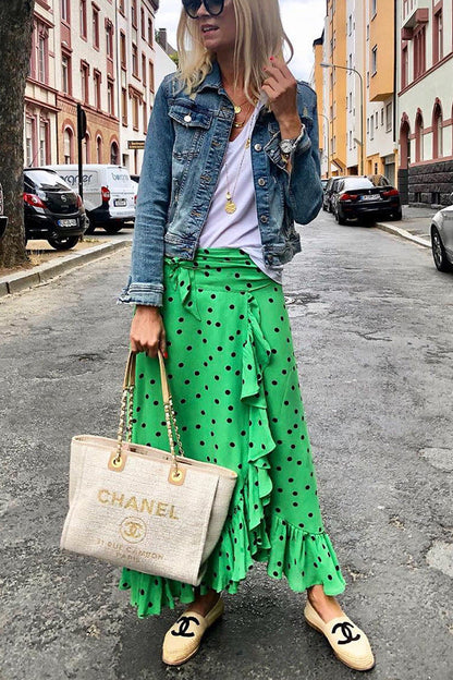 Ruffled Green Polka Dot Skirt by Greta 