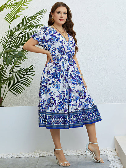 Floral V-Neck Midi Dress by Greta 