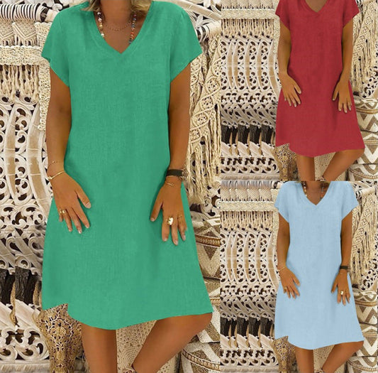 Chic V-Neck Cotton Dress by Greta 