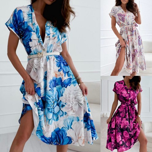Vibrant Floral Greta  V-Neck Summer Dress