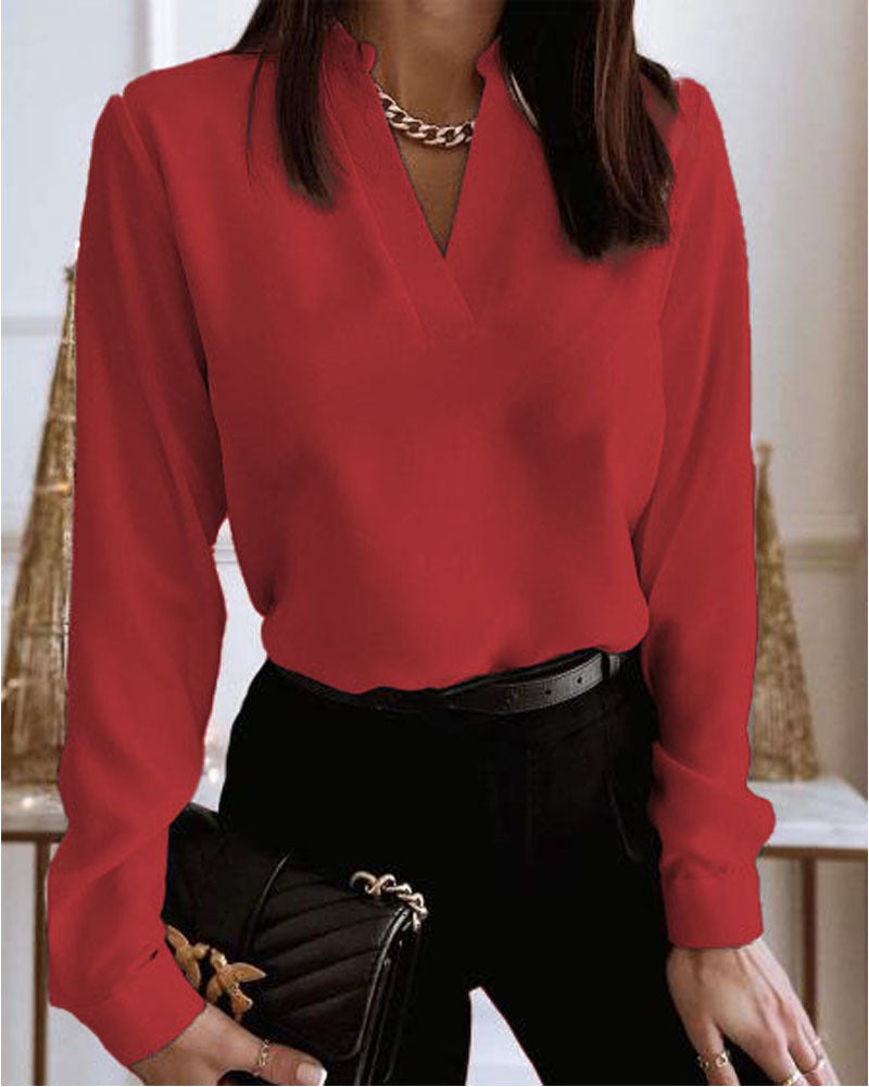 Printed V-Neck Long Sleeve Shirt by Greta 