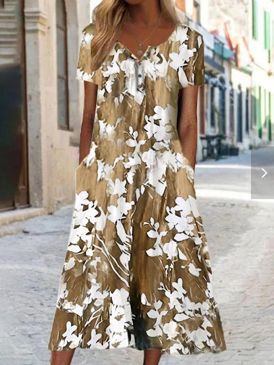 Artful 3D Print Dress by Greta , Short Sleeve