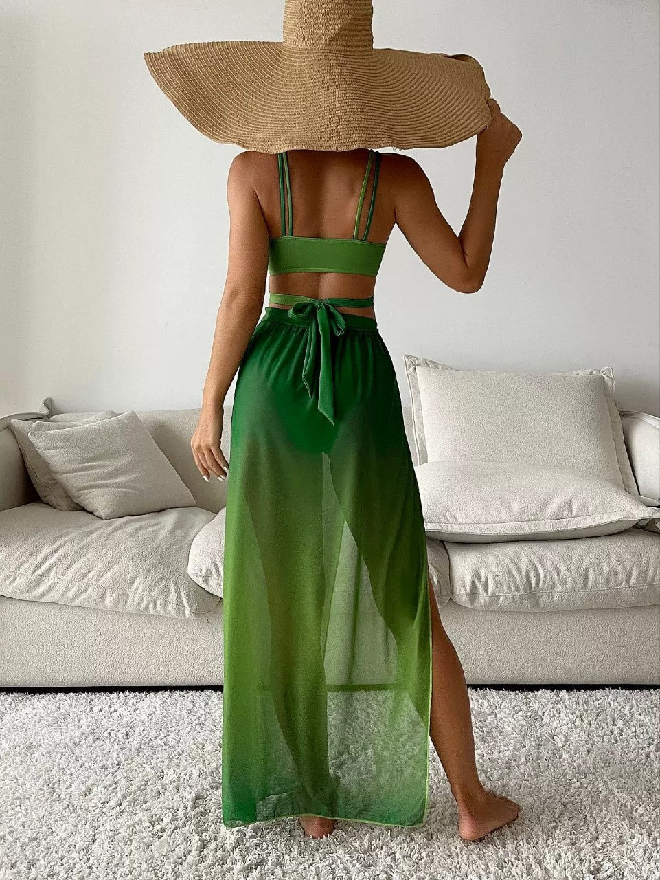 Green Gradient Greta  Bikini Three-Piece Set