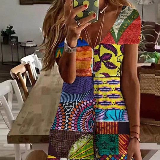 Vibrant V-Neck Summer Dress by Greta 