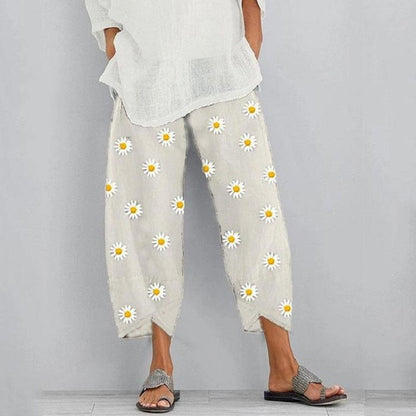 Floral Cropped Elastic Waist Pants by Greta 