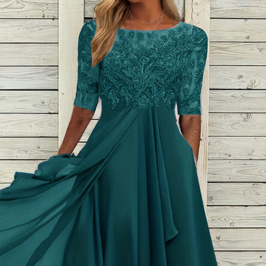 Elegant Greta  Lace Midi Evening Dress