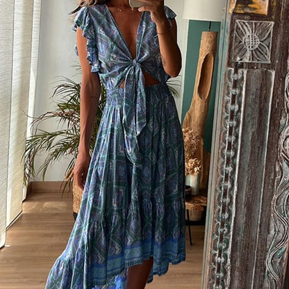 Boho Printed Greta  Flying Sleeve Maxi Dress