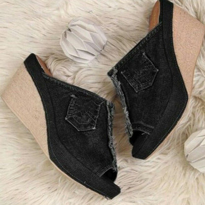 Chic Denim Wedge Sandals by Greta 