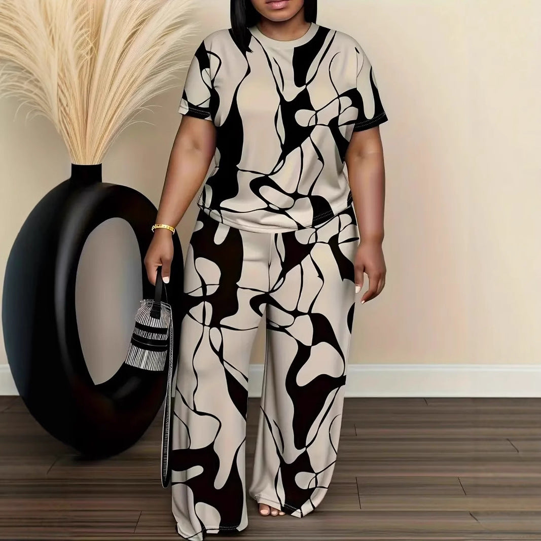 Plus Size Abstract Print Comfy Two-Piece Lounge Set by Greta
