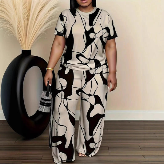 Plus Size Abstract Print Comfy Two-Piece Lounge Set by Greta