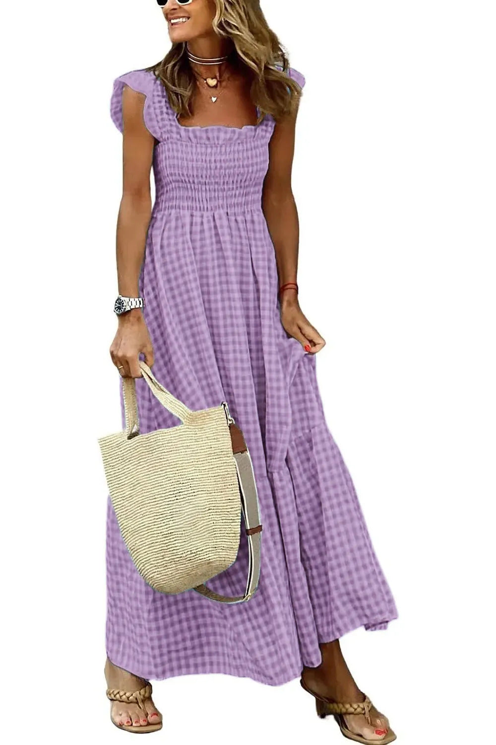 Plaid Ruffle Maxi Dress by Greta 