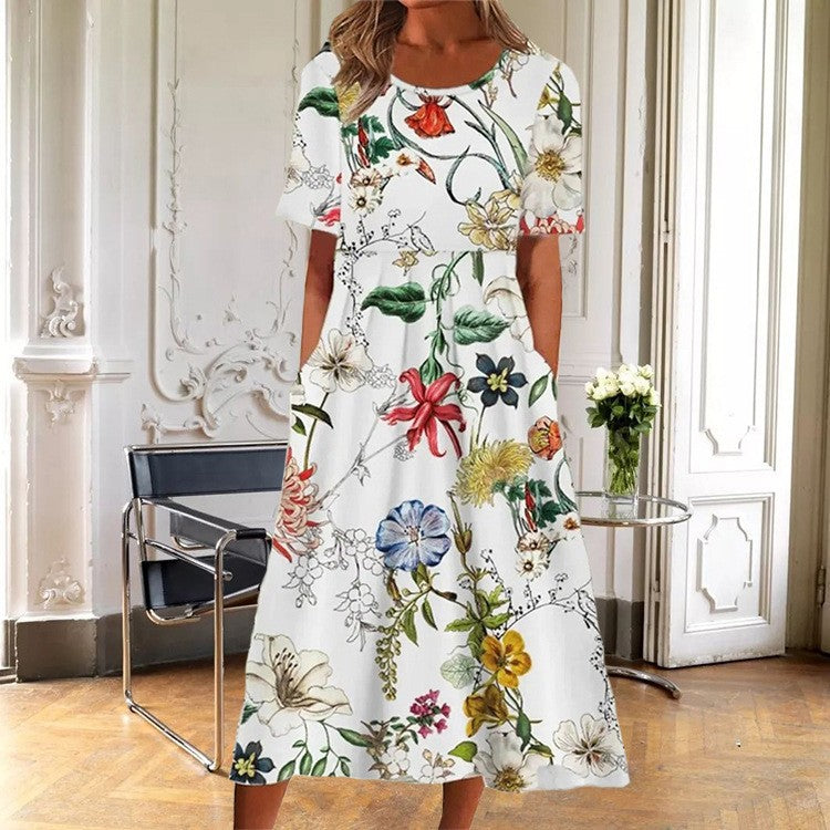 Floral Print Round Neck Dress by Greta 