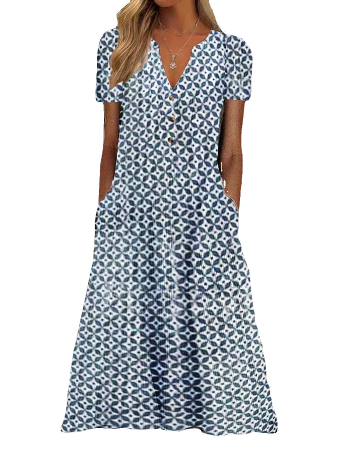Printed V-Neck Maxi Dress by Greta 
