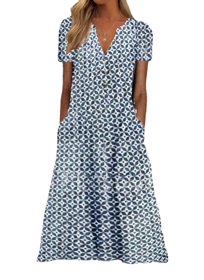 Printed V-Neck Maxi Dress by Greta 