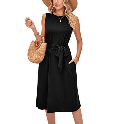 Chic Sleeveless Belted Midi Dress by Greta 