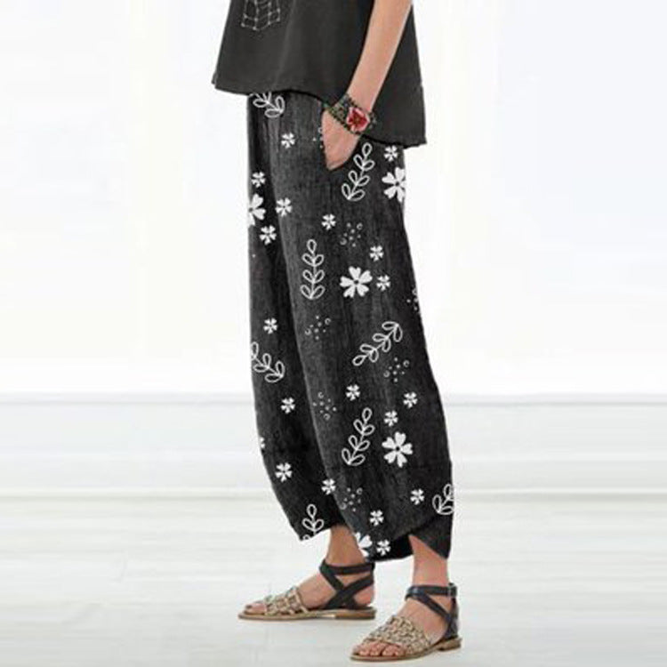 Floral Cotton Wide-Leg Pants by Greta 