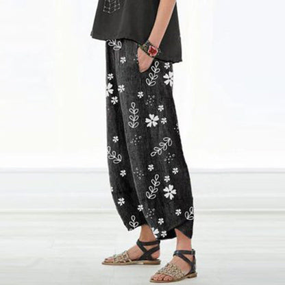 Floral Cotton Wide-Leg Pants by Greta 