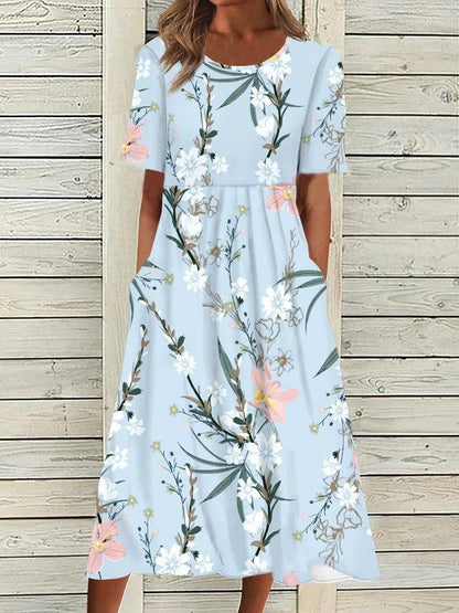Floral Print Round Neck Dress by Greta 
