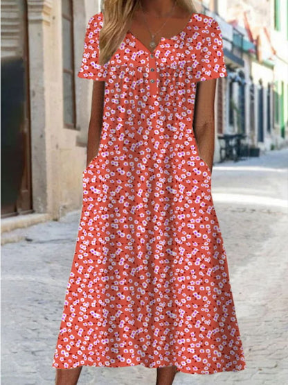 Artful 3D Print Dress by Greta , Short Sleeve