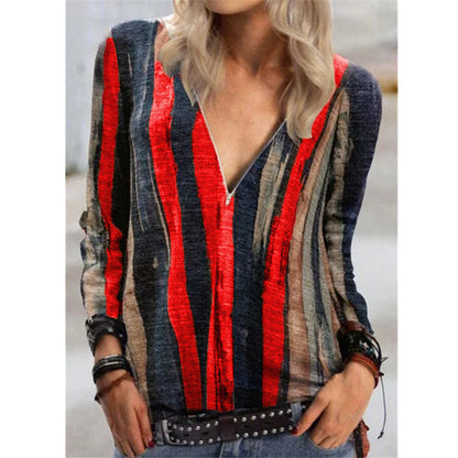 Vibrant Stripe Greta  V-Neck Zip Top