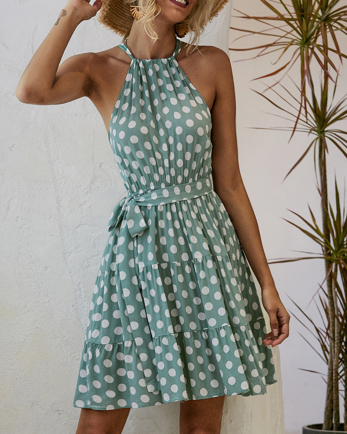 Chic Polka Dot Halter Dress by Greta 