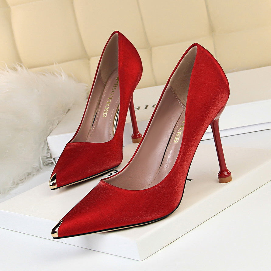 Elegant Metallic Satin Heels by Greta 