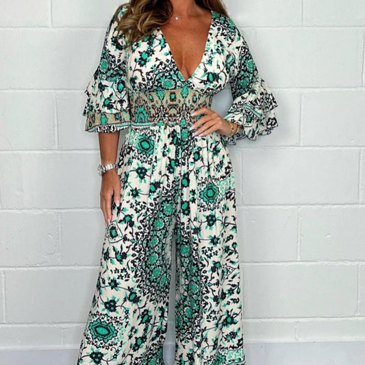 Boho Printed Greta  Plus Size Jumpsuit