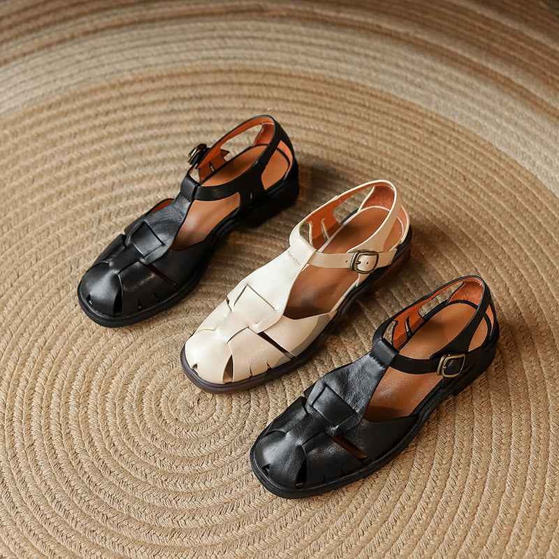 Retro Cowhide Roman Sandals by Greta 