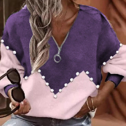 Chic Pearl Trim Greta  Knitted Sweater Blouse