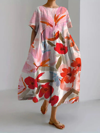 Artful Floral Greta  Summer Midi Dress