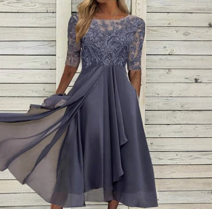 Elegant Greta  Lace Midi Evening Dress