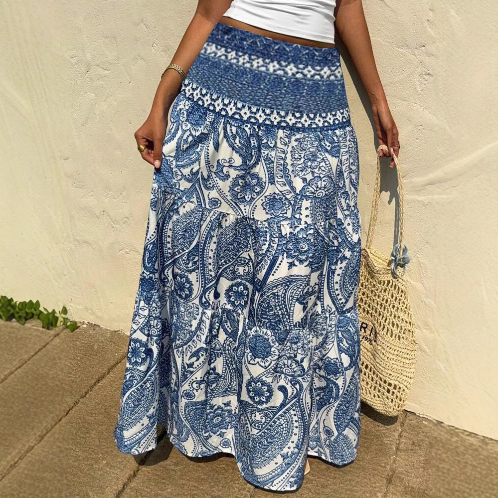 Bohemian Blue Print Greta  Maxi Skirt