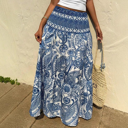 Bohemian Blue Print Greta  Maxi Skirt