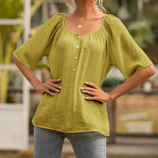 Chic Square Collar Top Greta  Short Sleeve