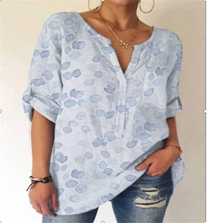 Printed V-Neck Cotton Blouse by Greta 