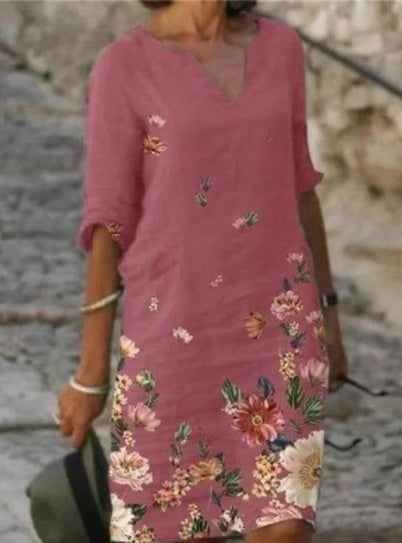 Floral Linen Short Sleeve Dress by Greta 