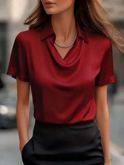 Chic Satin Boat-Neck Blouse by Greta 
