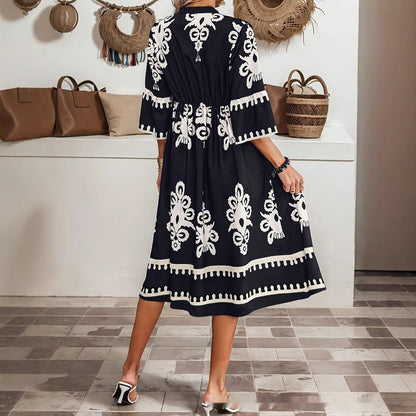 Boho Print V-Neck Dress Greta 