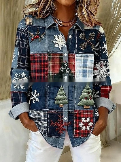 Plaid Colorblock Greta  Long Sleeve Blouse