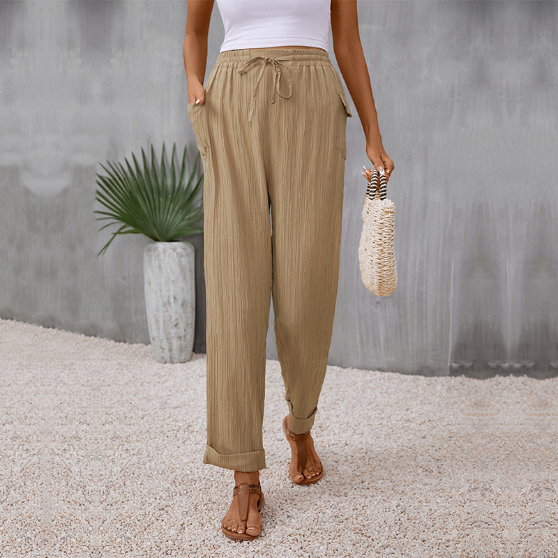 Pleated Khaki Straight Pants Greta 