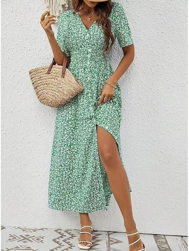 Elegant V-Neck Split Dress by Greta 
