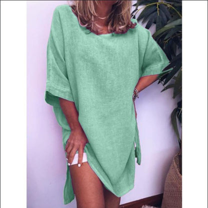 Casual Cotton Linen Split Dress by Greta 