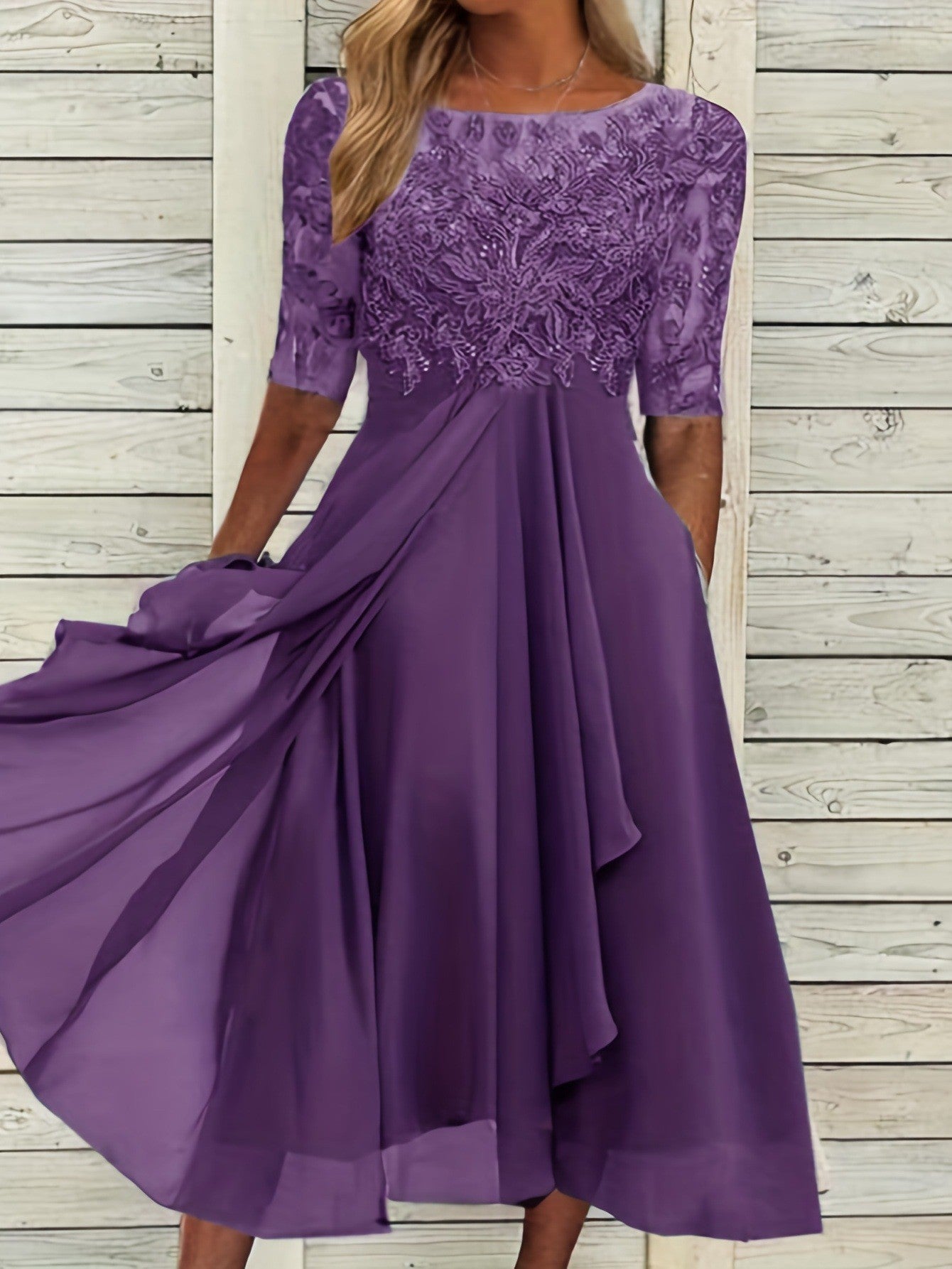 Elegant Greta  Lace Midi Evening Dress