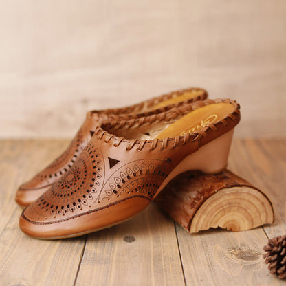 Vintage Leather Mid-Heel Sandals by Greta 