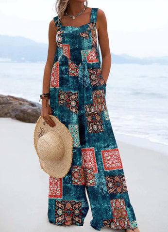 Vibrant Print Greta  Wide Leg Romper