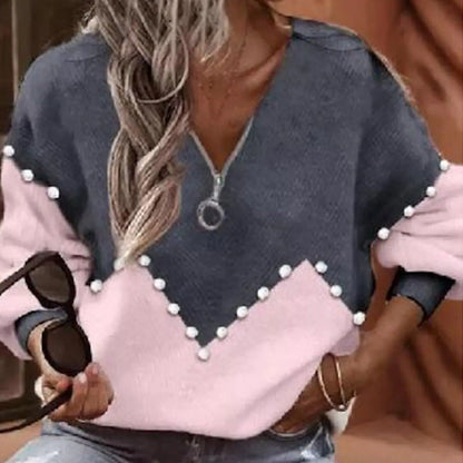 Chic Pearl Trim Greta  Knitted Sweater Blouse