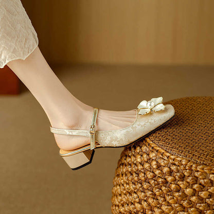 Vintage Floral Greta  Square Toe Heels
