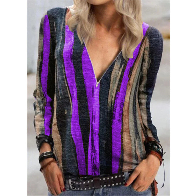 Vibrant Stripe Greta  V-Neck Zip Top